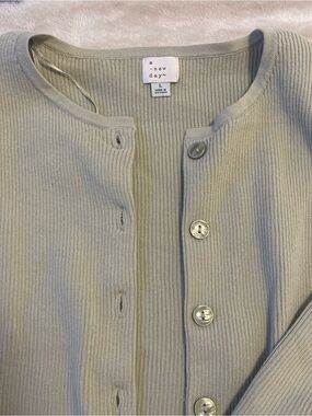 A New Day Sage Green Ribbed Button-Front Cardigan Size L